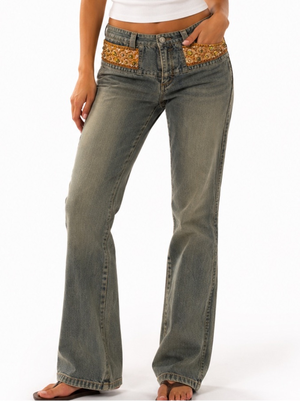 Vintage Express Y2K Embellished Bootcut Jeans with Sequins